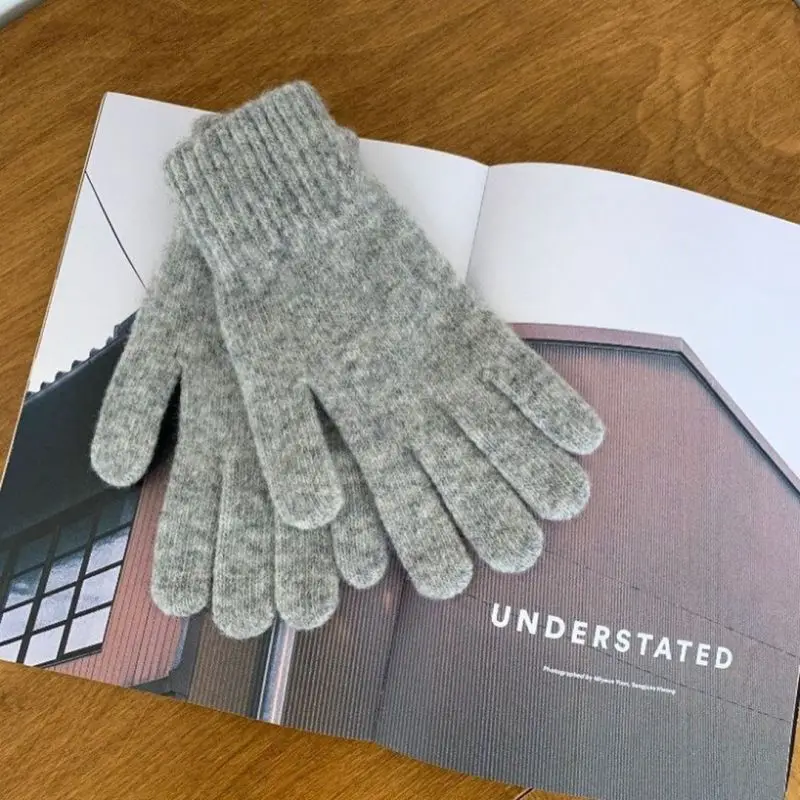 Winter Women Keep Warm Plus Velvet Touch Screen Thicken Cute Lovely Solid Soft Knitted Wool Gloves Drive Cycling Rabbit Fur