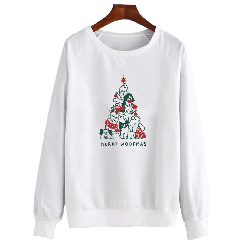 white Merry Woofmas, цветная Толстовка с принтом, забавные женские рождественские праздники, подарочные пуловеры, милые собаки, графические толстовки, наряды - Цвет: white