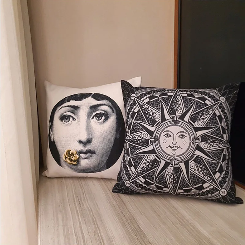cheap Retro Piero Fornasetti Europe Decorative Sofa Throw Pillow With cotton core Office Chair Cushion Vintage Home Decor Pillow
