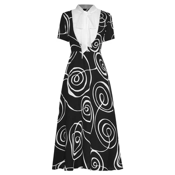 

HIGH QUALITY Newest 2020 Fashion Runway Dress Women's bow Collar short Sleeve Vintage Floral Print Dress