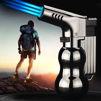 

BBQ Kitchen Cooking Lighter Capacity Metal Gas Lighter Cigar Smoking Lighters Jet Torch Turbo Lighters Cigarettes Accessories