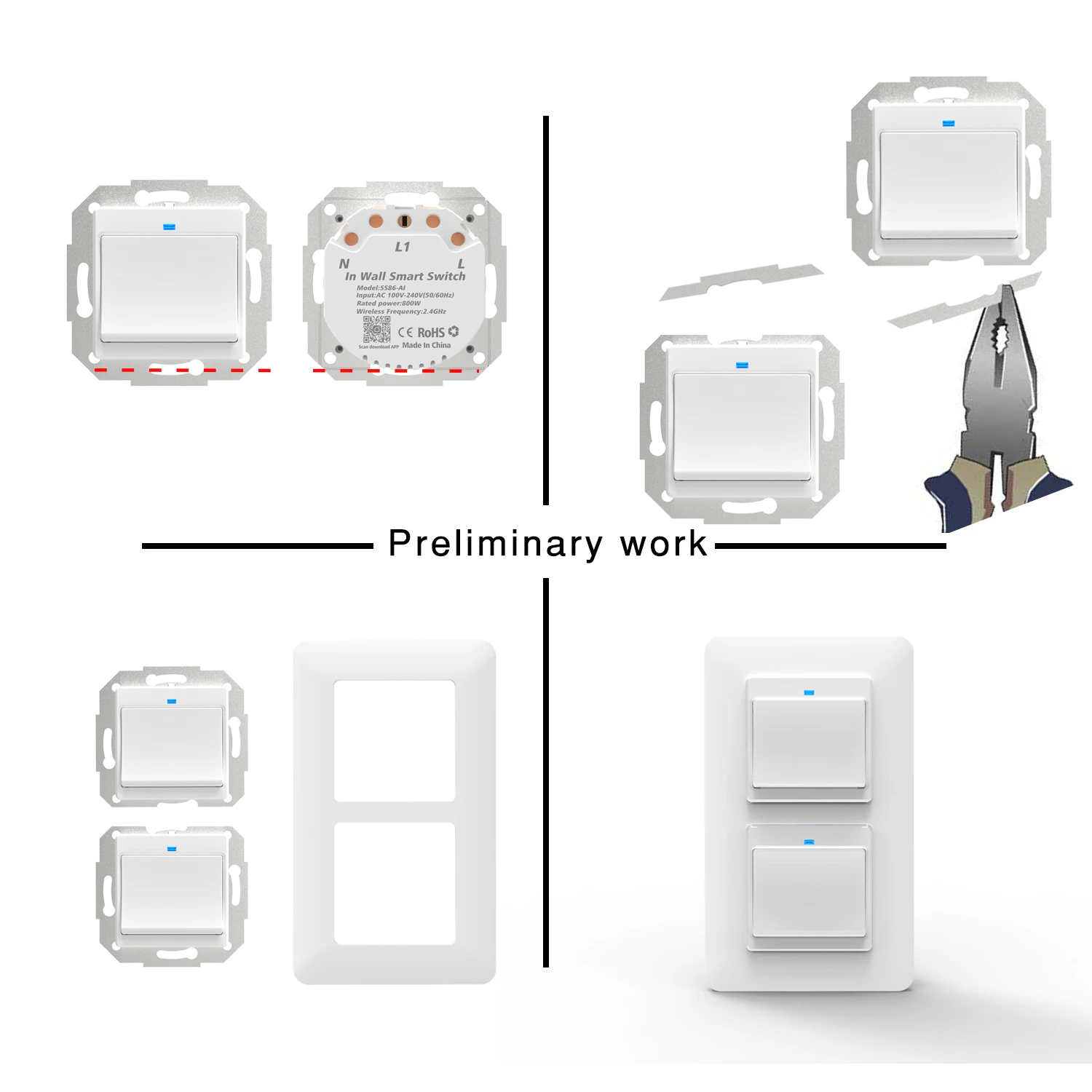 Wall Power Socket Smart Switch EU Wi-Fi Wall-Mounted Power Panel App Remote Controll Work with Amazon Alexa Google Assistant