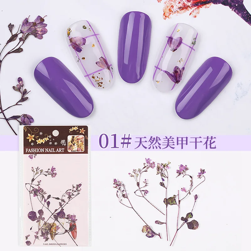 F651-1 1 Bag 3D Nail Decoration Natural Dried Flowers Nail Art Decorations Colorful Floral Leaf Stickers Polish Manicure Accessories - Цвет: F651-1