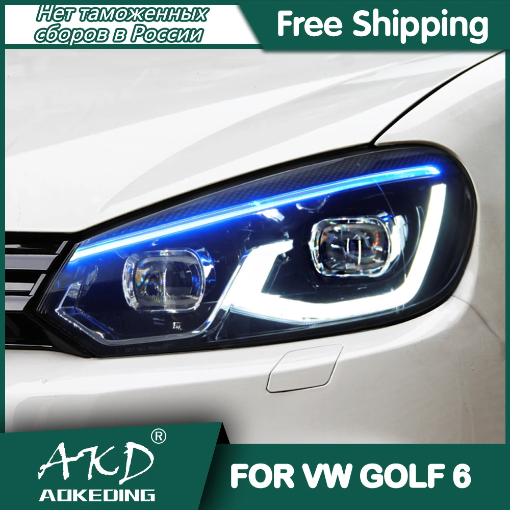 For VW Golf 6 2010 2012 MK6 Headlights DRL Day Run Light LED Bi Xenon