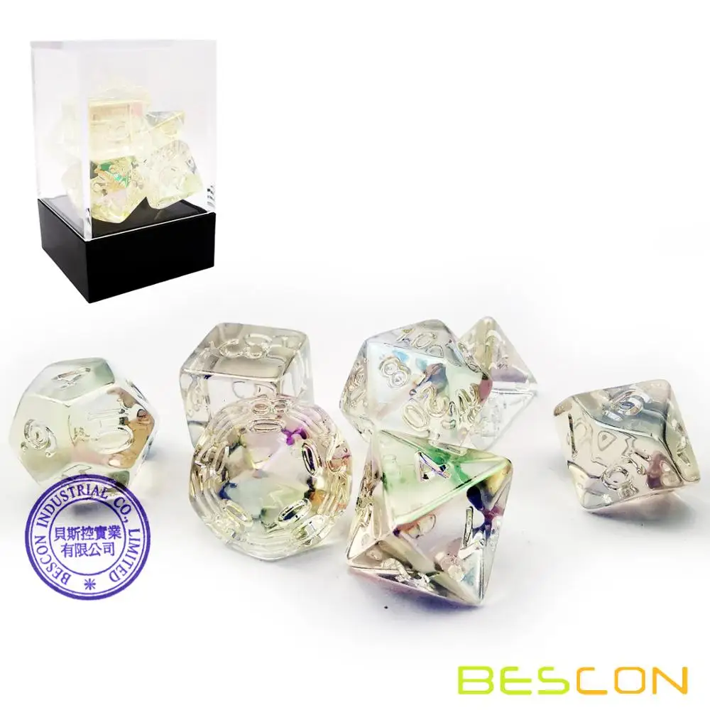 Bescon Unpainted Raw Plating Polyhedral Dice Set of Pearly Transparent, RPG Dice Set of 7 3