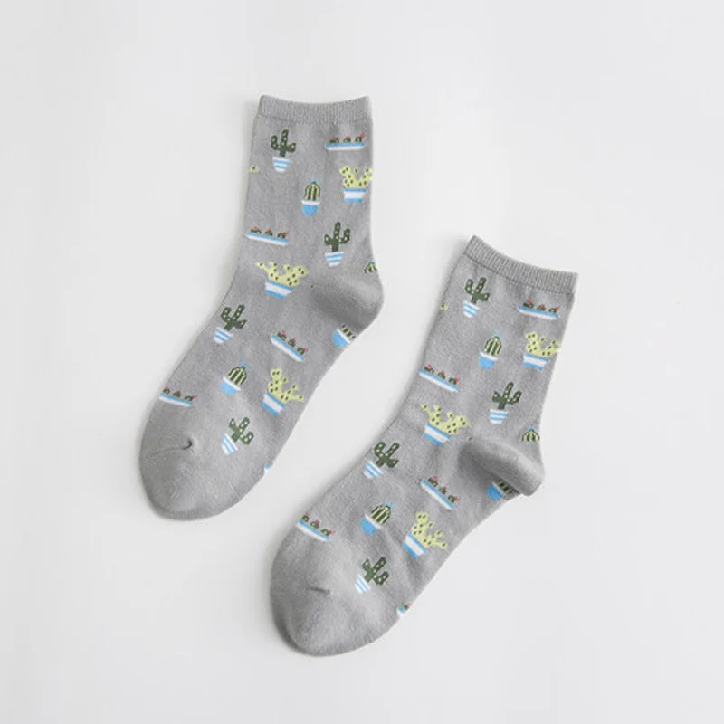 1Pair 1/2/3 пары модных носков с рисунком кактуса растений короткие Для женщин носки в стиле Харадзюку для девочек удобные хлопковые носки завод шар печать короткие носки - Цвет: 1Pair
