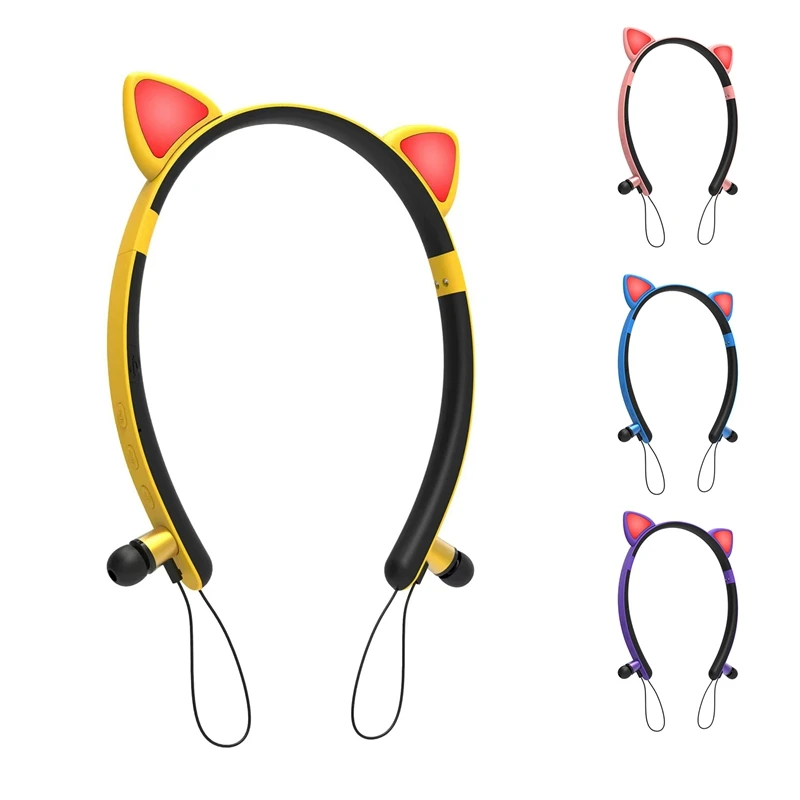 Bluetooth Wireless Cute Cat Ear Headphones with Mic LED Light Flashing Glowing On Ear Stereo Headset