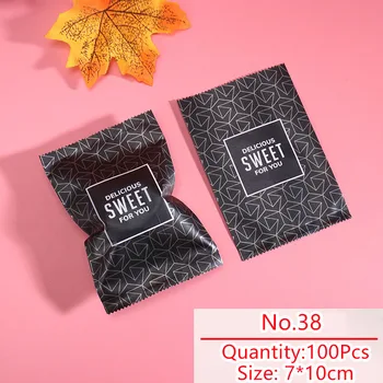 

100pcs/lot Candy Cookies Bag Homemade Pack Sweet For You Rhombus Lines Black Background Nougat Party Wedding Snack Food Packing