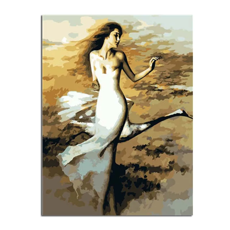 Безрамная женщина в белой юбке обои живопись Diy Цифровая по номерам Современная