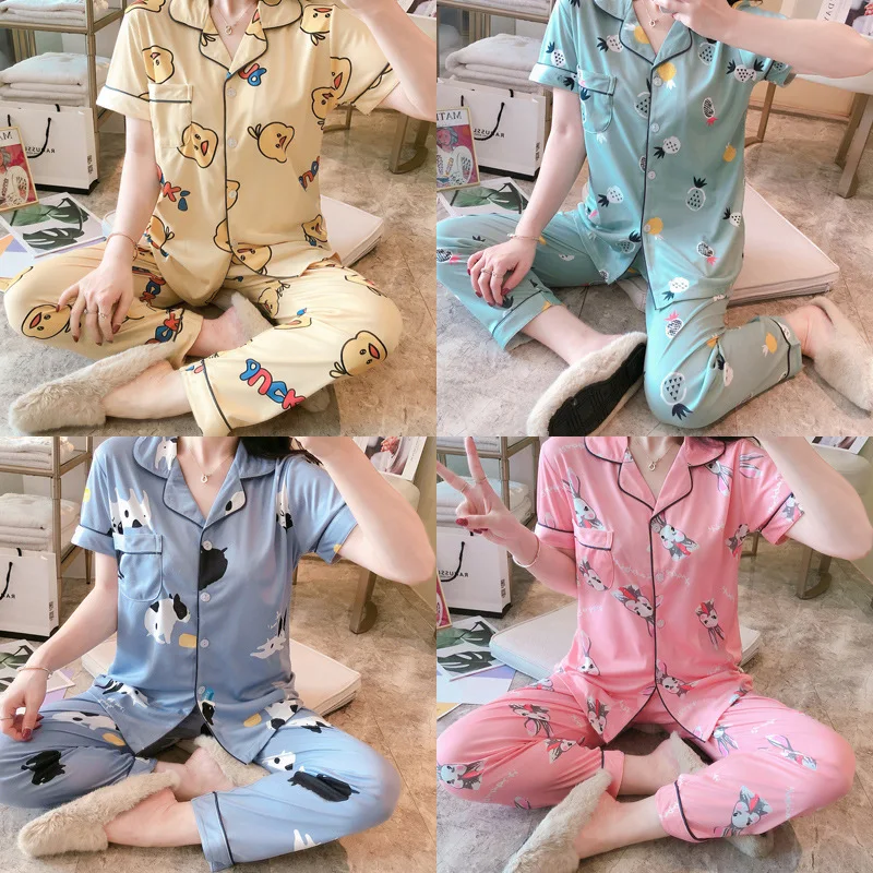 

2020 Summer New Style Short Sleeve Pajamas Trousers Qmilch Cartoon Small Yellow Duck Multi--Multi-color Homewear Set