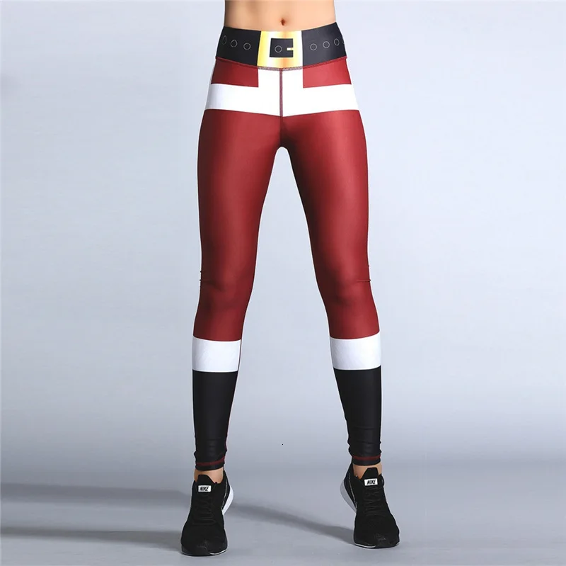 Рождественские леггинсы с принтом Санта Клауса, спортивные женские штаны для фитнеса, штаны для йоги, обтягивающие леггинсы с высокой талией, одежда для бодибилдинга, тренажерного зала