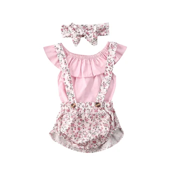 

Cute Pudcoco Brand Newborn Set Baby Girls Clothes Tops Sleeveless T-Shirt Floral Bib Shorts Pants 3pcs Outfits