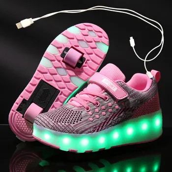

2020 New USB Charge LED Colorful Children Kids Fashion Sneakers with Two Wheels Roller Skate Shoes Boys Girls Shoes 03