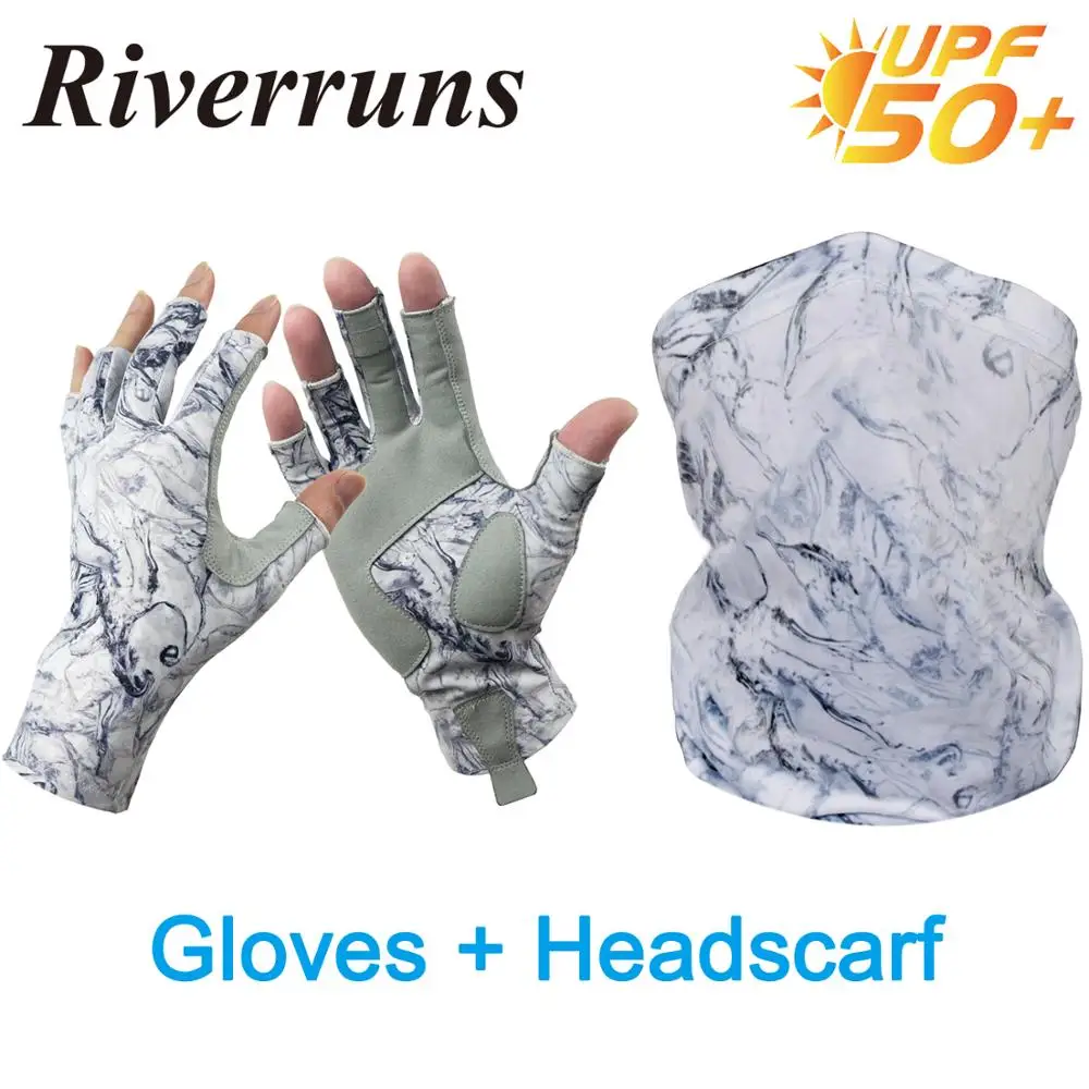 UPF50+ Sun Protection Fingerless Fishing Gloves and Headscarves for Men and Women Fishing Boating kayaking Hiking