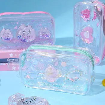 

1pc Kawaii Pencil Case Quicksand Oil PVC Estuches School Pencil Box Pencilcase Pencil Bag School Supplies Korean Stationery Box