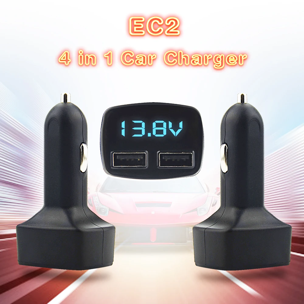 USB EC2 автомобильное зарядное устройство Вольтметр термометр устройство отслеживания напряжения с HD цифровым дисплеем зарядка прикуриватель