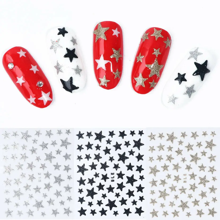 Стикеры 3D на ногти Nail Art слайдер звезды блестящие наклейки DIY переводные наклейки Красочные Типсы для маникюра украшения