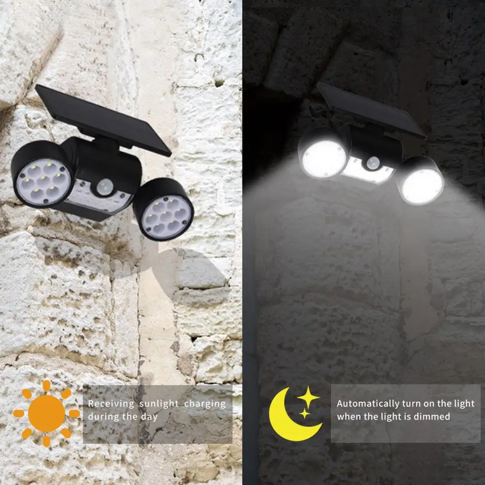 

30LED Dual Head Solar Wall Light Radar Sensor Spotlight Waterproof Outdoor Solar Garden Light Super Bright Yard Flood LED Lamp