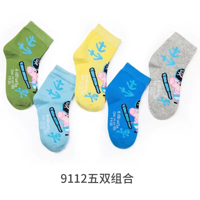 spring Autumn Genuine Peppa Pig 10pcs=5pairs socks Kids Cute Boy Girl cotton sock Children Birthday gift Toy High Quality - Цвет: 06