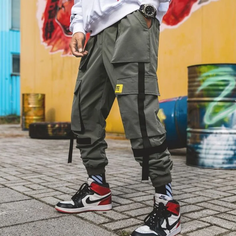 Брюки карго уличная хип хоп мужские свободные джоггеры спортивные брюки плюс размер спортивные брюки карман эластичная талия длина по щиколотку брюки