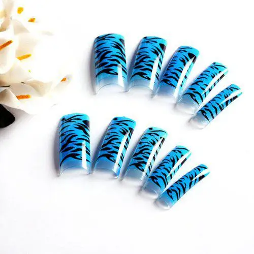 

100Pcs Leopard Zebra Blue Manicure UV Acrylic False Nail Art Tips Decoration