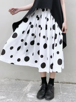 

SuperAen Graceful Black and White Polkadot Skirts Womens 2020 Spring Mid-Length All-match Elastic Waist A- Line Pleated Skirt