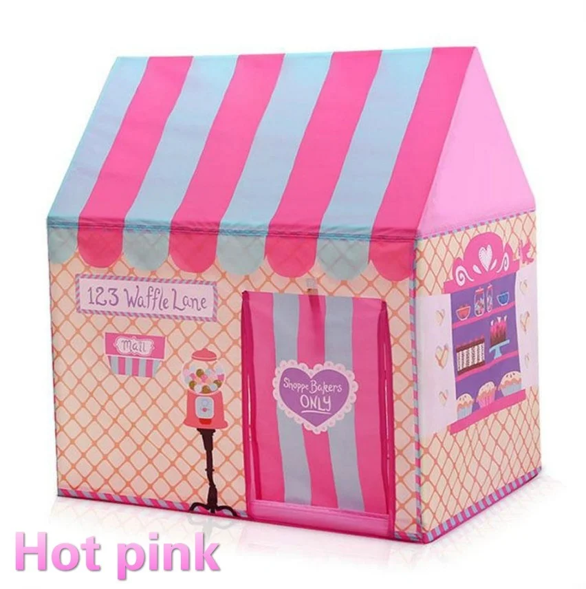 Детский Складной Игровой домик в стиле принцессы с принтом, крытые шатры для девочек и уличные игрушки, 4 вида детских палаток - Цвет: hotpink
