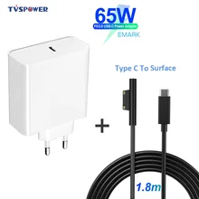 Pd usb tipo c carregador para microsoft surface pro 6/5/4/3 go book tablet compatível 15v/12v 4a 3a 2.58a 65w 44w pd cabo de carregamento
