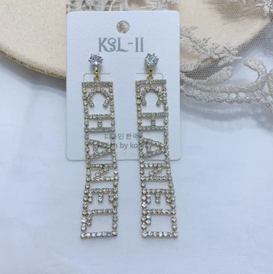 

10 Pair DIY Alloy Rhinestone Letter MHAEMD Drop Dangle Earrings for Women Fashion Jewelry Trendy Statement Earrings Accessories