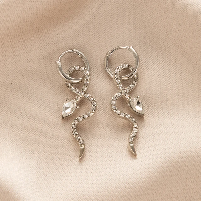 docona Bohemia Snake Animal Drop Dangle Earrings for Women Luxury Geometry Crystal Metal 2021 Female Party Gold Jewelry серьги 17583-silver