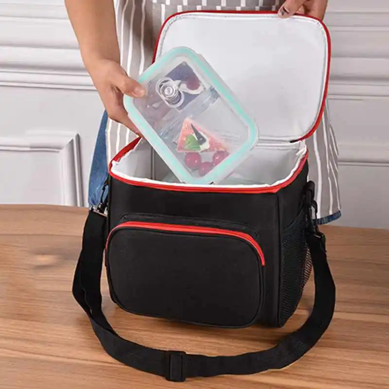 Изолированная сумка для обеда для женщин мужчин охладитель дети Tote еда Пикник тепловой Ланч-бокс, черный