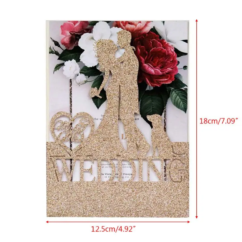  10pcs/set Glitter Laser Cut Wedding Invitations Card Invite Envelopes Kit for Engagement Personaliz - 4.00011E+12