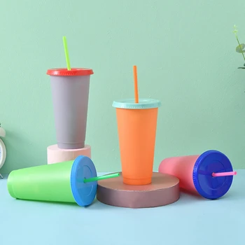 

Color Changing Cold Drink Cups Reusable Temperature-Sensitive Plastic Colorful Coffee Cup with Lids and Straws