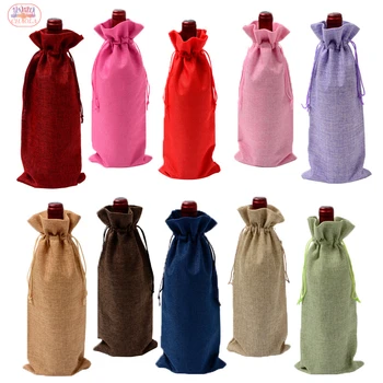 

2020 New style assorted color wine bag 15 x 35cm drawstring gift bag