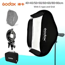 GODOX 40x40/50x50/60x60/80x80 см софтбокс с сеткой типа S кронштейн стабильный Bowens держатель для вспышки складной софтбокс комплект