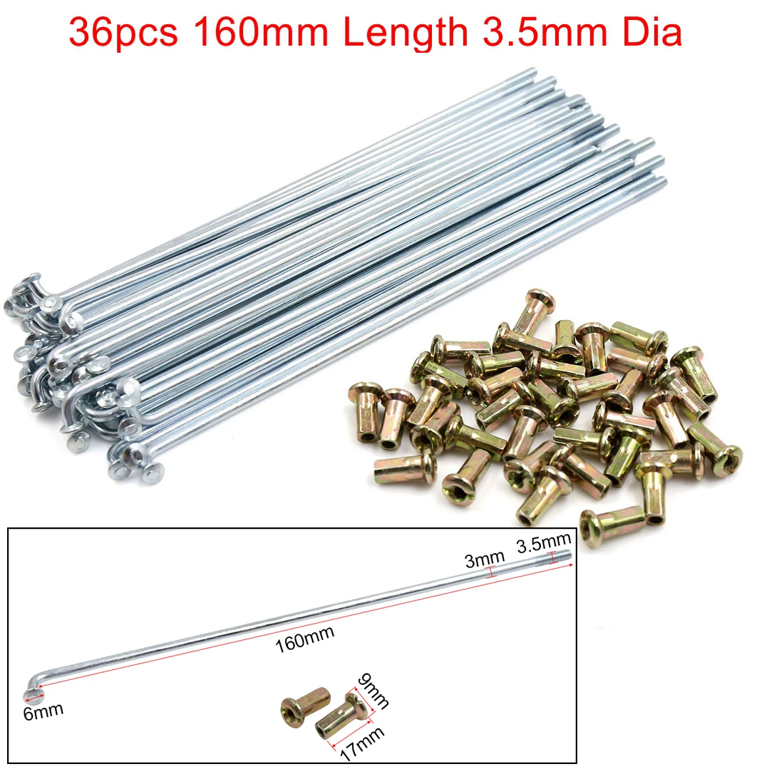 36pcs 72pcs 3mm-3.5mm Thread Diameter 160mm-180mm Length Motorcycle Wheel Spokes Nipples