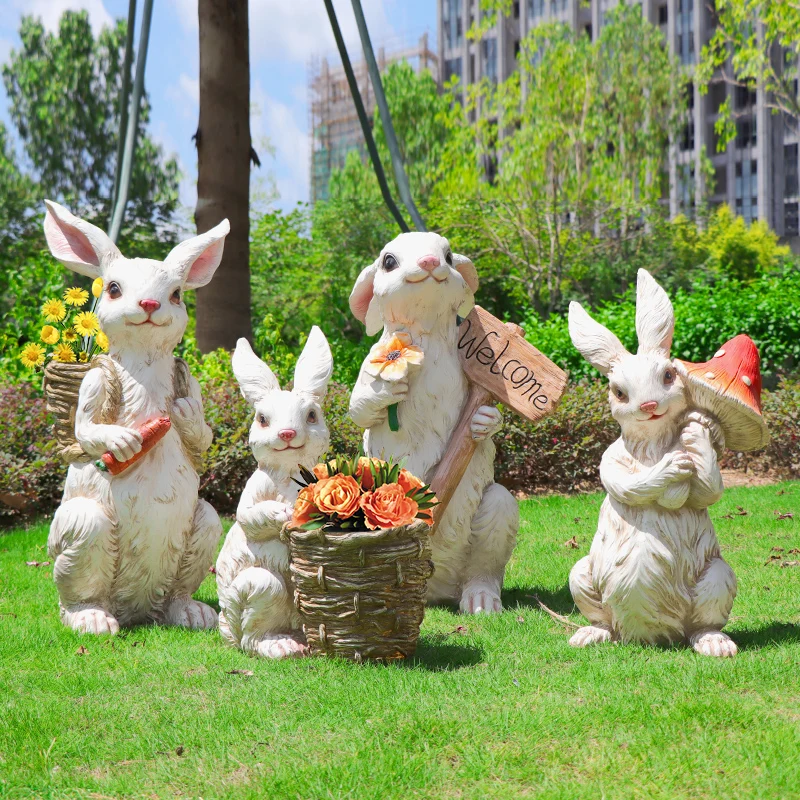 

Garden Decoration Outdoor Cartoon Rabbit Sculpture Landscape FRP Statue Landscape Large Simulation Animal Figurines Holiday Gift