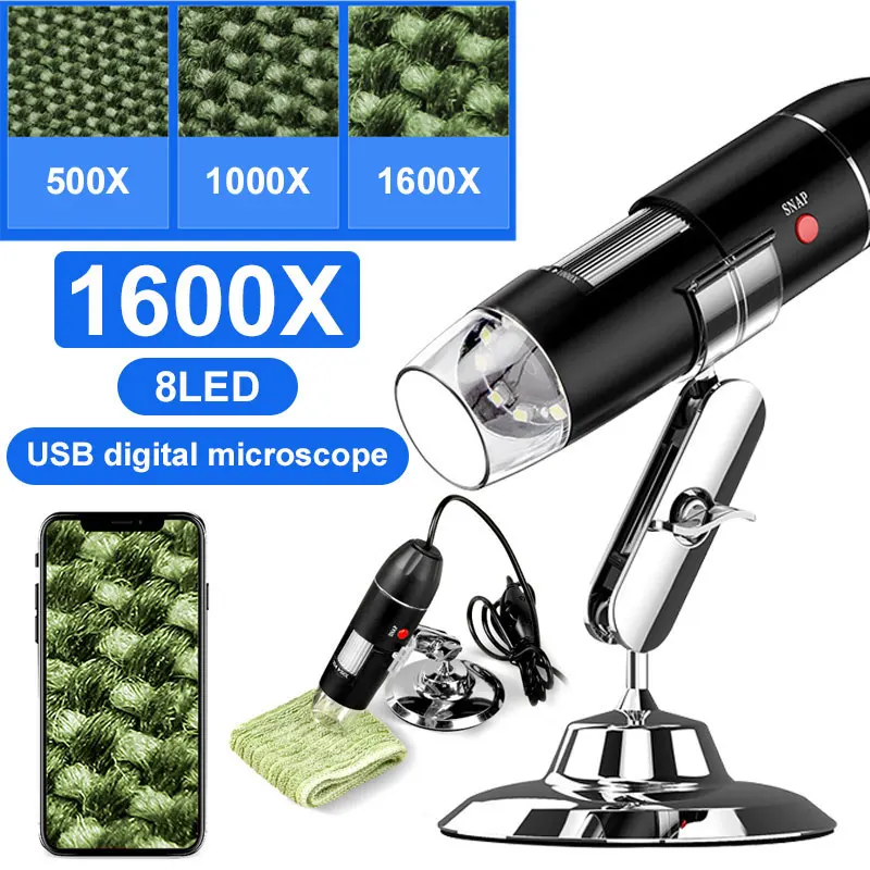 Ручной эндоскоп 1600X мониторинг прочный эндоскоп цифровой микроскоп 8LED ABS черный компьютеры Инспекционная камера водонепроницаемый