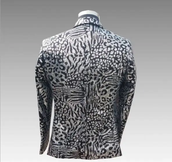 S-6XL! Для мужчин Серебряный леопардовая расцветка костюм, расшитый пайетками ночной клуб бар певец