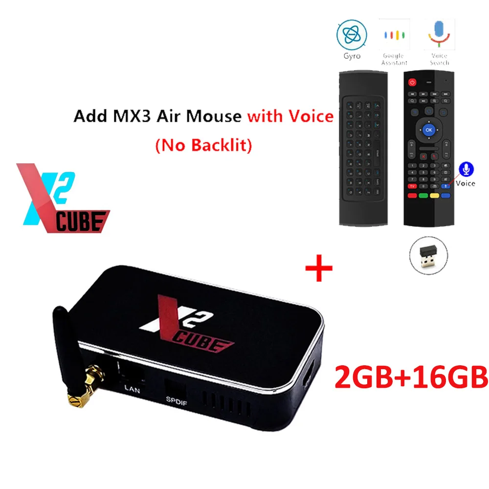 X2 Cube Smart tv Box Android 9,0 Amlogic S905X2 2 Гб DDR4 16 Гб rom телеприставка 2,4G/5G WiFi LAN 1000M Bluetooth 4K Android tv box - Цвет: CUBE ADD MX3 mic