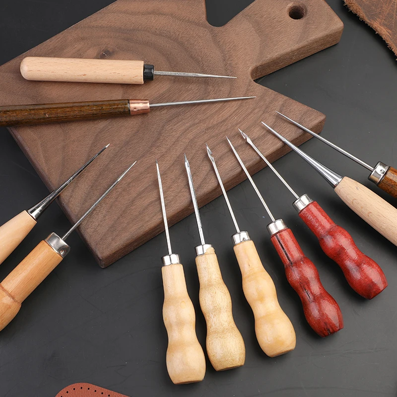 3/1PCS Wooden Handle Sewing Awl DIY Carft Canvas Shoes Threader