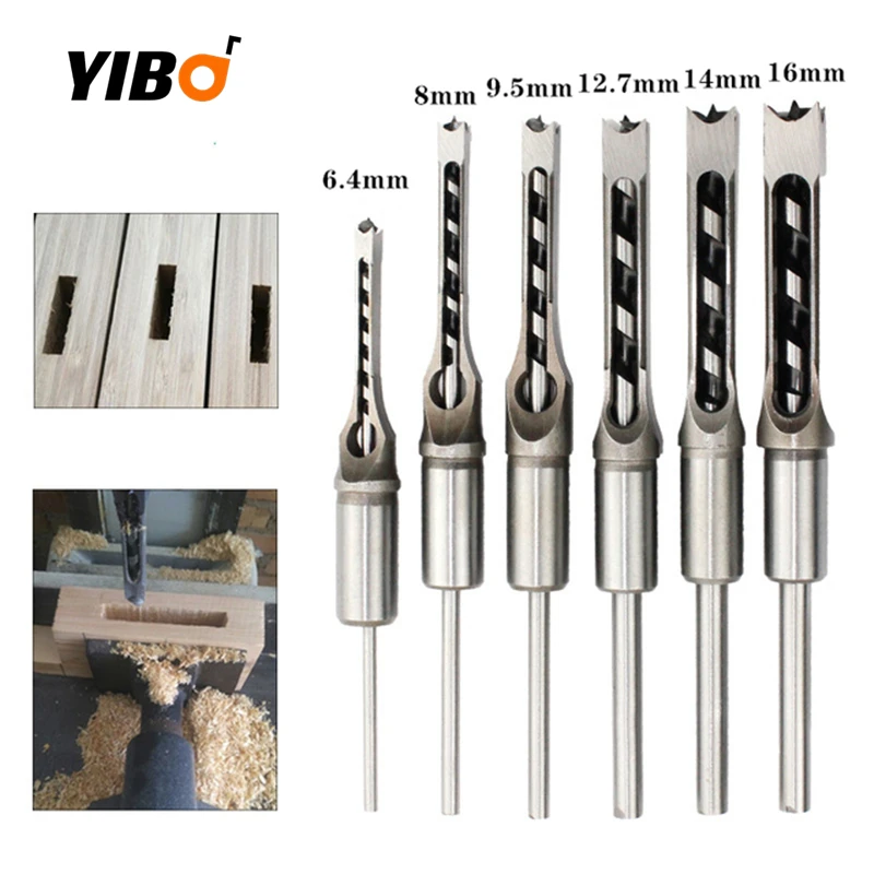 6.0mm-16mm  HSS Twist Drill Bits Woodworking Drill Tools Kit Set Square Hole Extended Saw Square Auger Mortising Chisel 4/5/6PCS