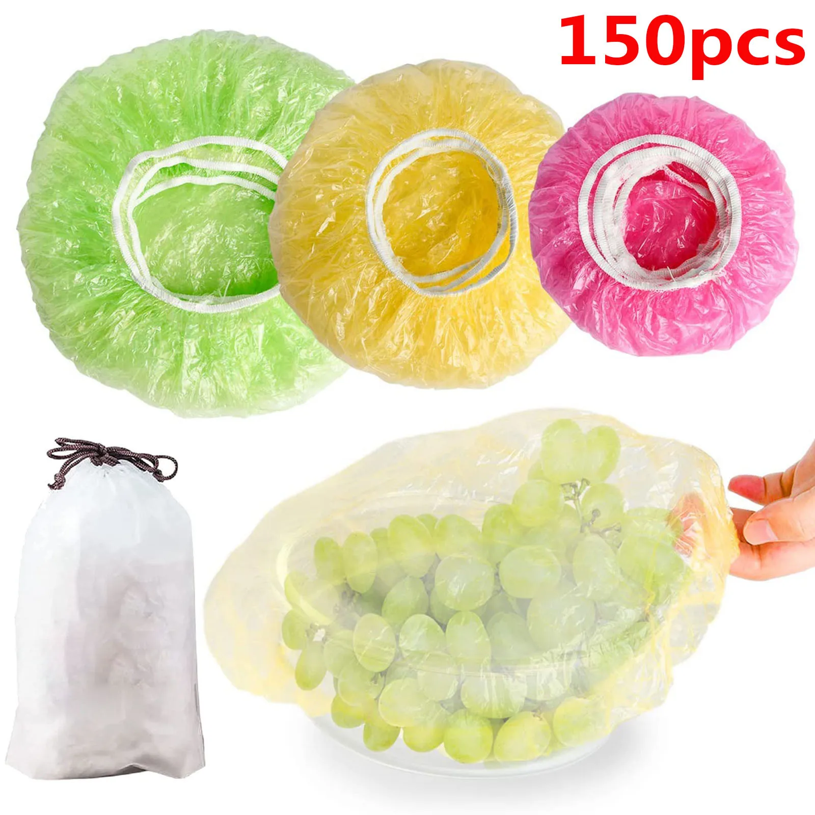 150pc Reusable Food Cover Fresh Keeping Bags Elastic Stretch Adjustable Bowl Lids Universal Kitchen Wrap Seal Caps Plastic | Дом и сад