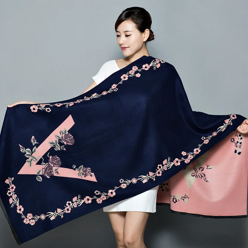 I Autumn New Winter Warm Scarf For Women/Lady Soft Cashmere Pashmina Shawls Print Flower Two Side Cashmere Female Wraps Capes - Цвет: I
