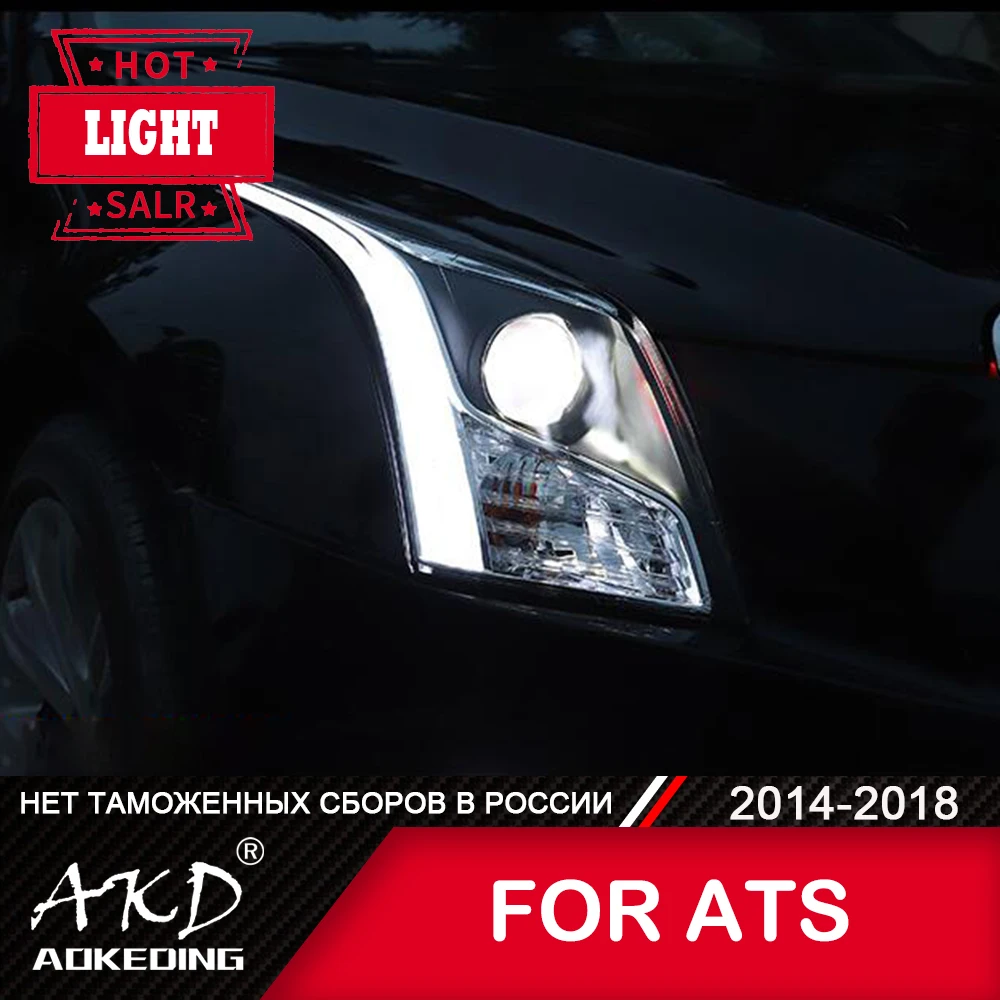 AKD 캐딜락 ATS L 헤드라이트용 전면 램프, 2014-2018 LED H7 Bi Xenon 전구 어셈블리 업그레이드, 동적 신호 자동차 액세서리, 2 개