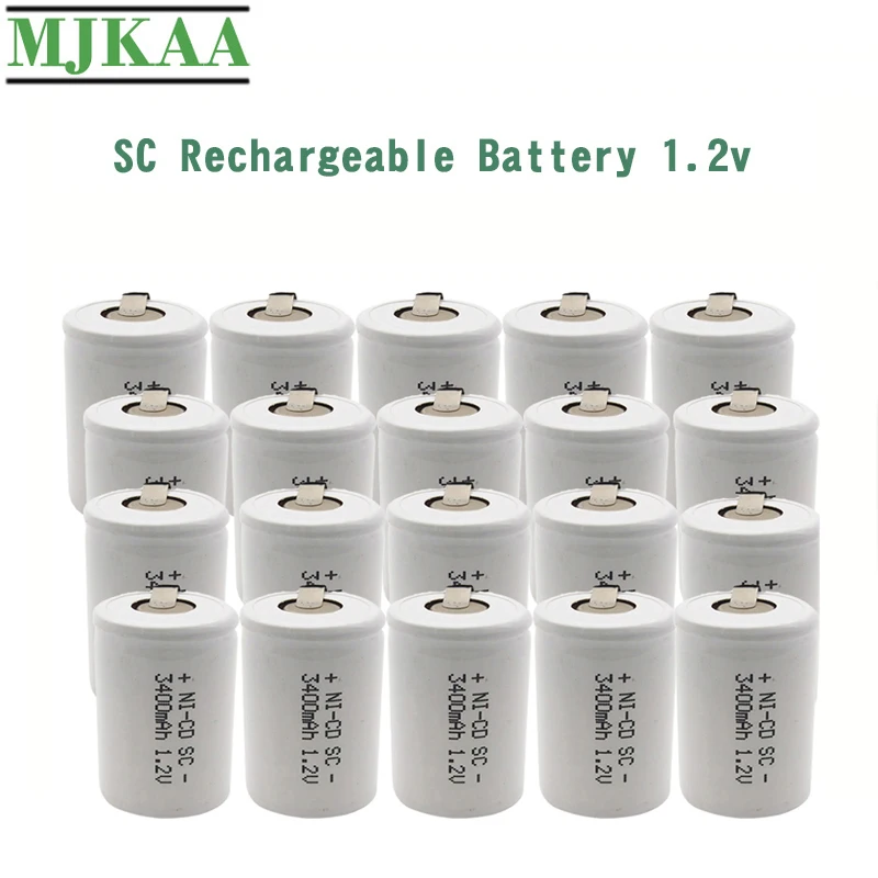 MJKAA SC 3400mah 1,2 V 22*42 Ni-CD аккумуляторная батарея Sub C с удлинителем, обработанным в инструментах, батарейный блок