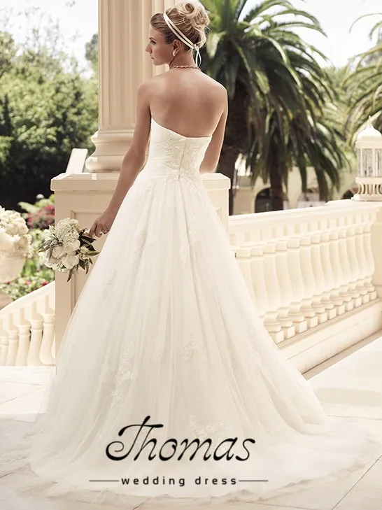 Bola elegante vestido de Casamento vestidos com apliques de renda em tule branco/vestido de noiva marfim персональное свадебное платье