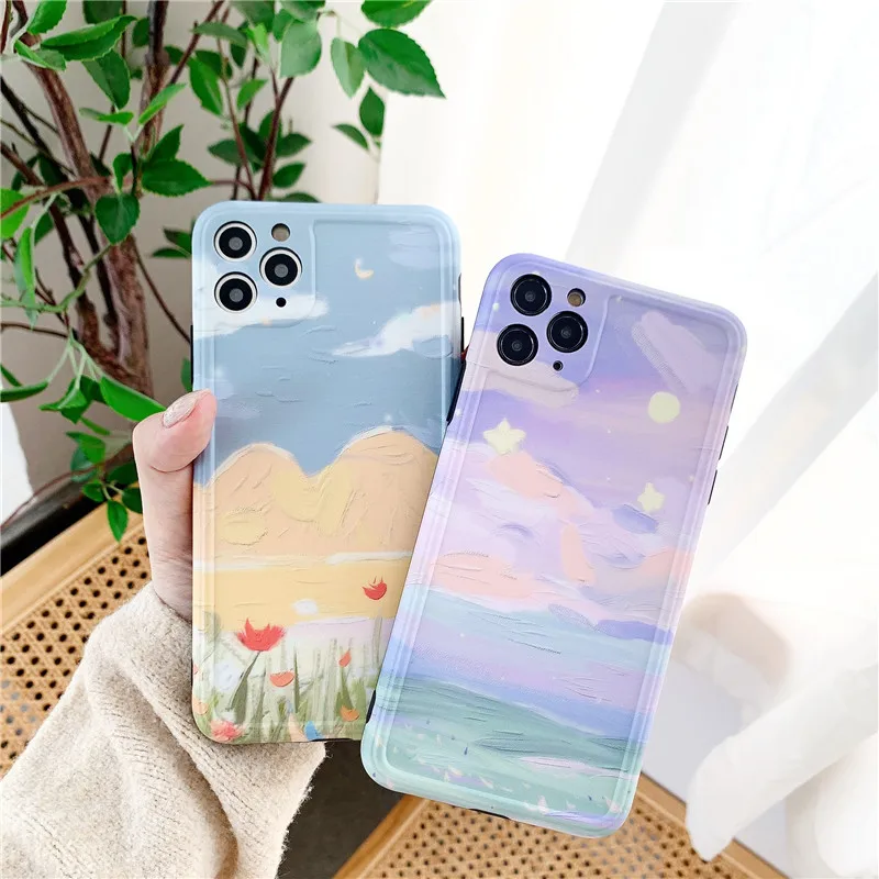 INS Art Landscape Oil Painting Flowers Phone Case For iPhone 11 Pro Max XR X XS 7 Puls 8 Plus Cases Soft Siliocne Cover | Мобильные