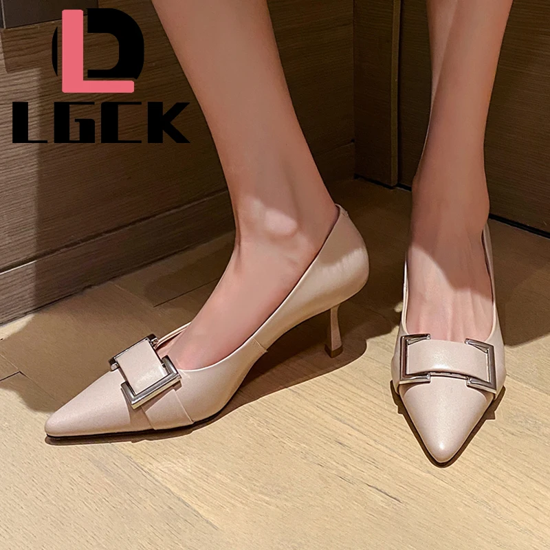 

Plus Size 34-41 Autumn New Women Pumps White High Heels Lady Genuine Leather Fine Heel with Spring Pointed Single Shoes Female