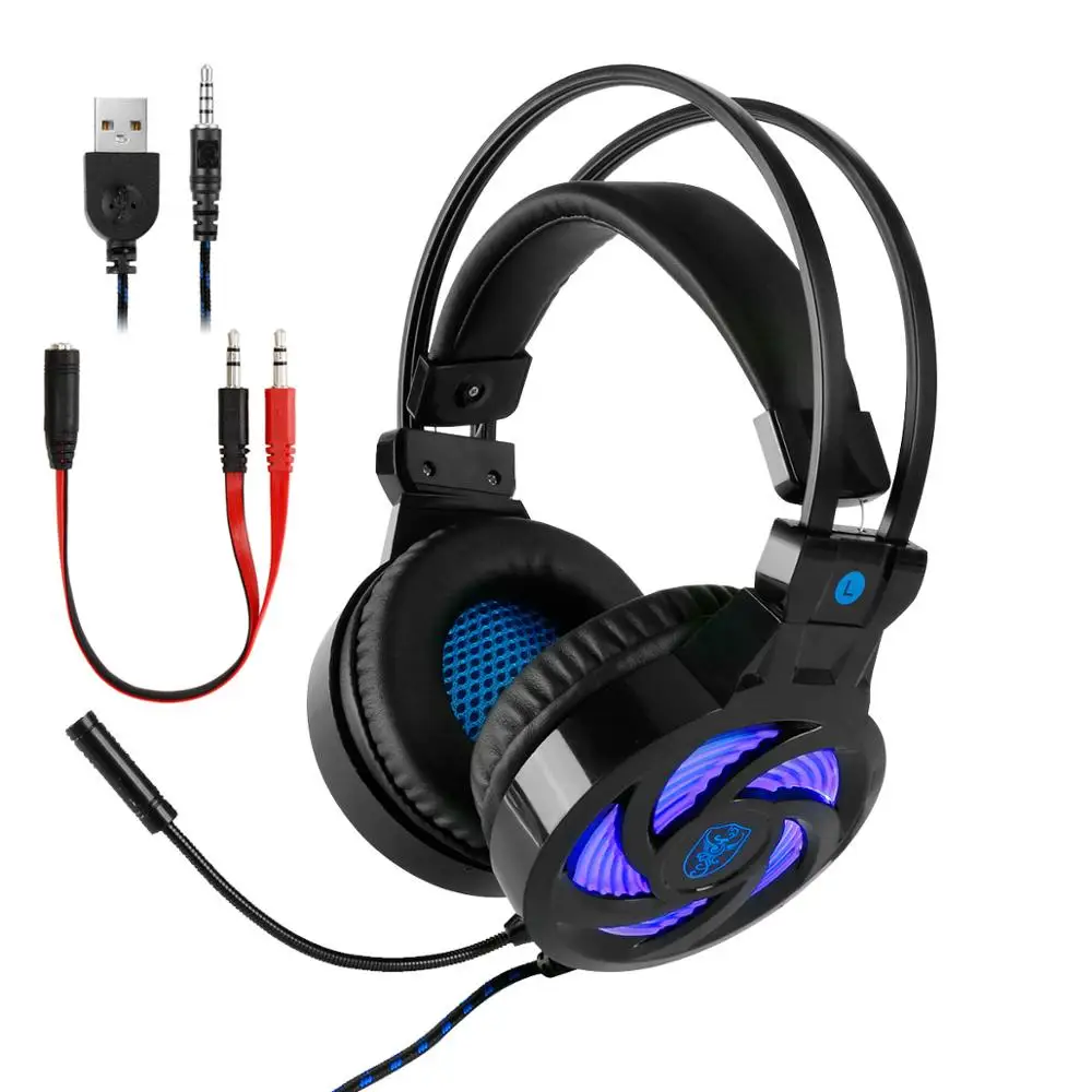 Игровые наушники PS4, большие наушники, светильник с микрофоном, стерео наушники с глубоким басом для ПК, компьютера, геймера, планшета - Цвет: black
